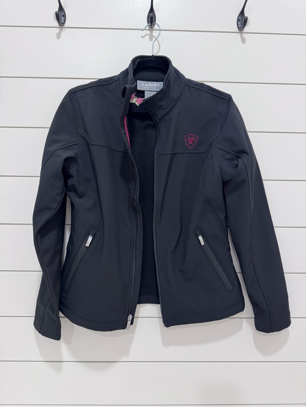 Ariat Black Softshell Jacket with Pink Logo Accent